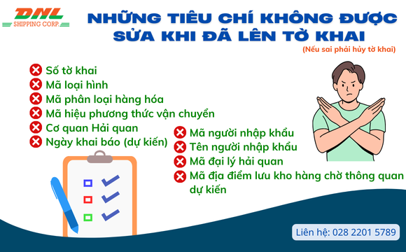 Những tiêu chỉ trên tờ khai không được sửa